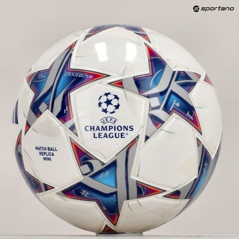 Minge de fotbal adidas UCL Mini 23/24 white/silver metallic/bright cyan mărime 1 5