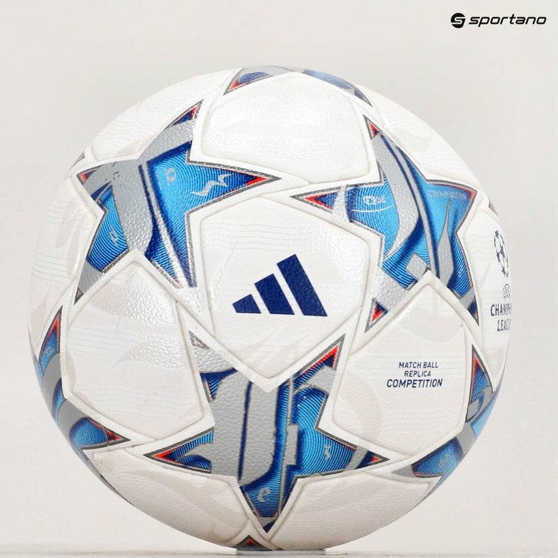 Minge de fotbal adidas UCL Competition 23/24 white/silver metallic/bright cyan/royal mărime 5 6