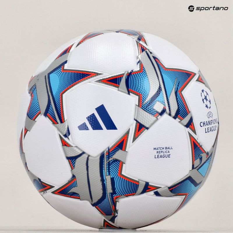 Minge de fotbal adidas UCL League 23/24 white/silver metallic/bright cyan mărime 5 6