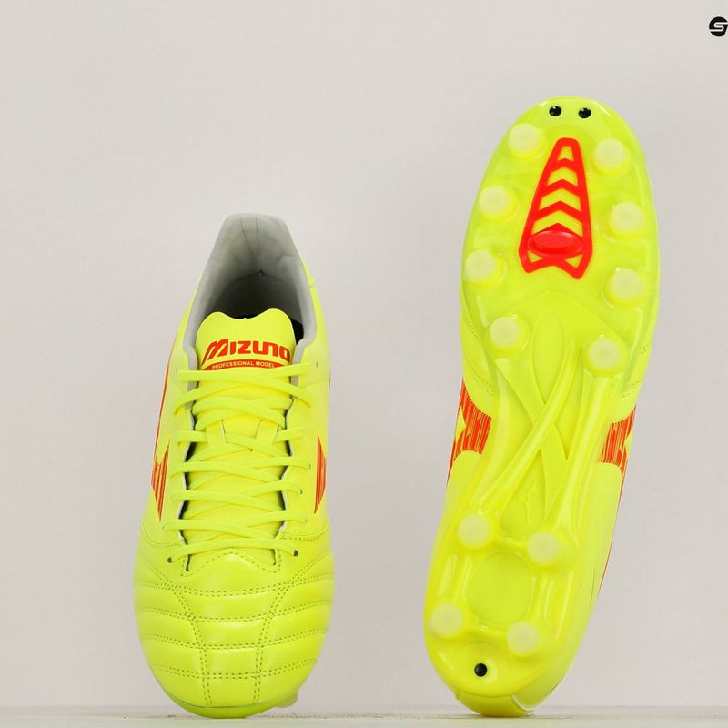 Încălțăminte de fotbal pentru bărbați Mizuno Morelia Neo IV Pro MD safety yellow/fiery coral 2/galaxy silver 11