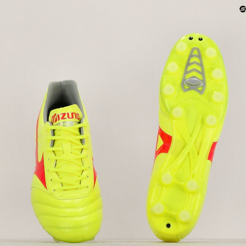 Încălțăminte de fotbal pentru bărbați Mizuno Morelia II Pro MD safety yellow/fiery coral 2/galaxy silver 10