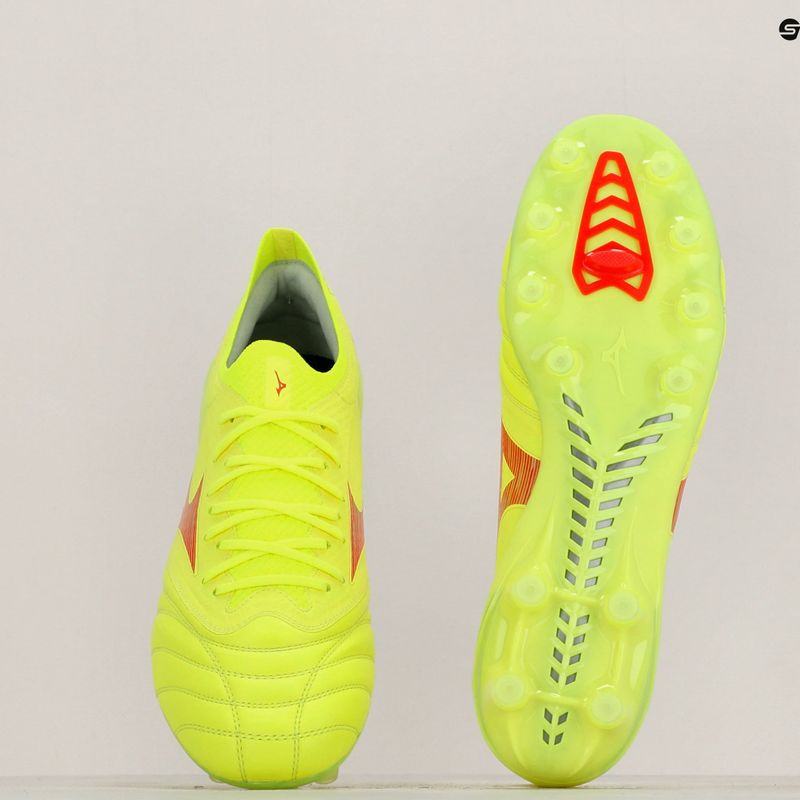 Încălțăminte de fotbal pentru bărbați Mizuno Morelia Neo IV Β Elite MD safety yellow/fiery coral 2/galaxy silver 11