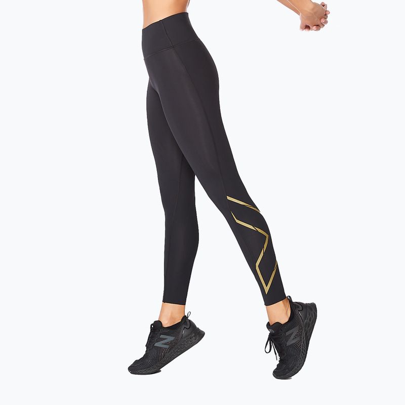 Jambiere de antrenament pentru femei 2XU Force Mid-Rise Compression negru și auriu WA5367B 3