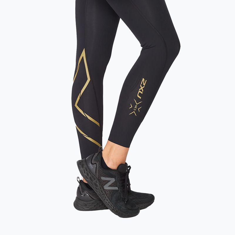 Jambiere de antrenament pentru femei 2XU Force Mid-Rise Compression negru și auriu WA5367B 5