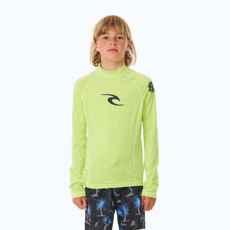 Longsleeve de înot pentru copii Rip Curl Brand Wave UPF Rash Vest lime