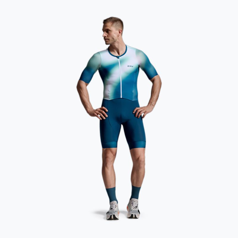Combinezon de triatlon pentru bărbați 2XU Aero Hex Sleeved jelly mint/majol 3