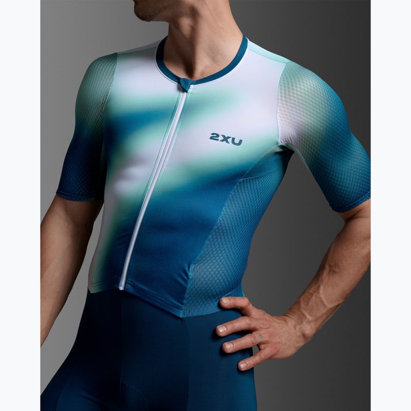 Combinezon de triatlon pentru bărbați 2XU Aero Hex Sleeved jelly mint/majol 4