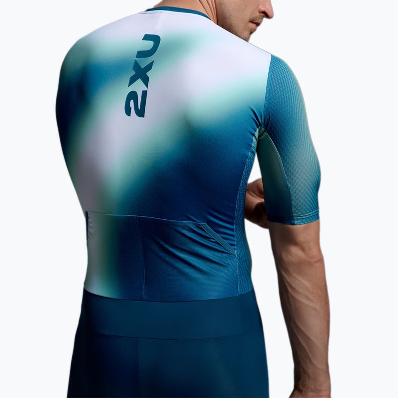 Combinezon de triatlon pentru bărbați 2XU Aero Hex Sleeved jelly mint/majol 5