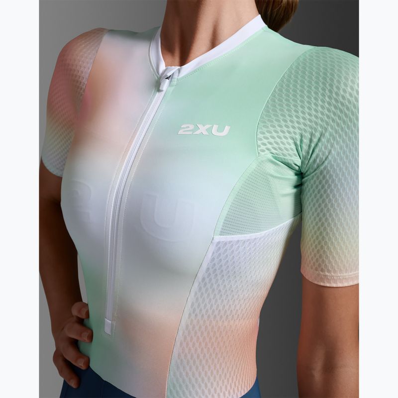 Combinezon de triatlon pentru femei 2XU Aero Hex Sleeved jelly mint/majol 6