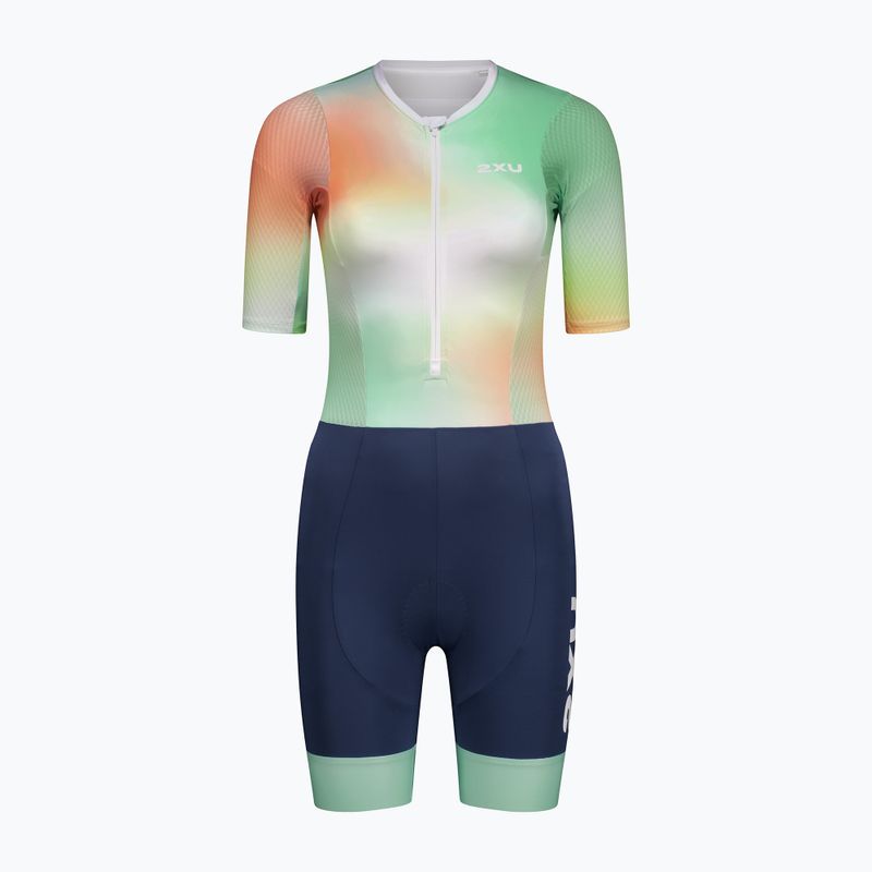 Combinezon de triatlon pentru femei 2XU Aero Hex Sleeved jelly mint/majol 9