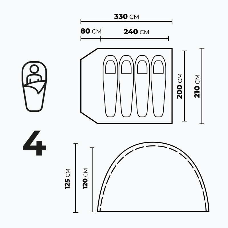 Cort de camping pentru 4-persoane KADVA CAMPdome 4 albastru 4