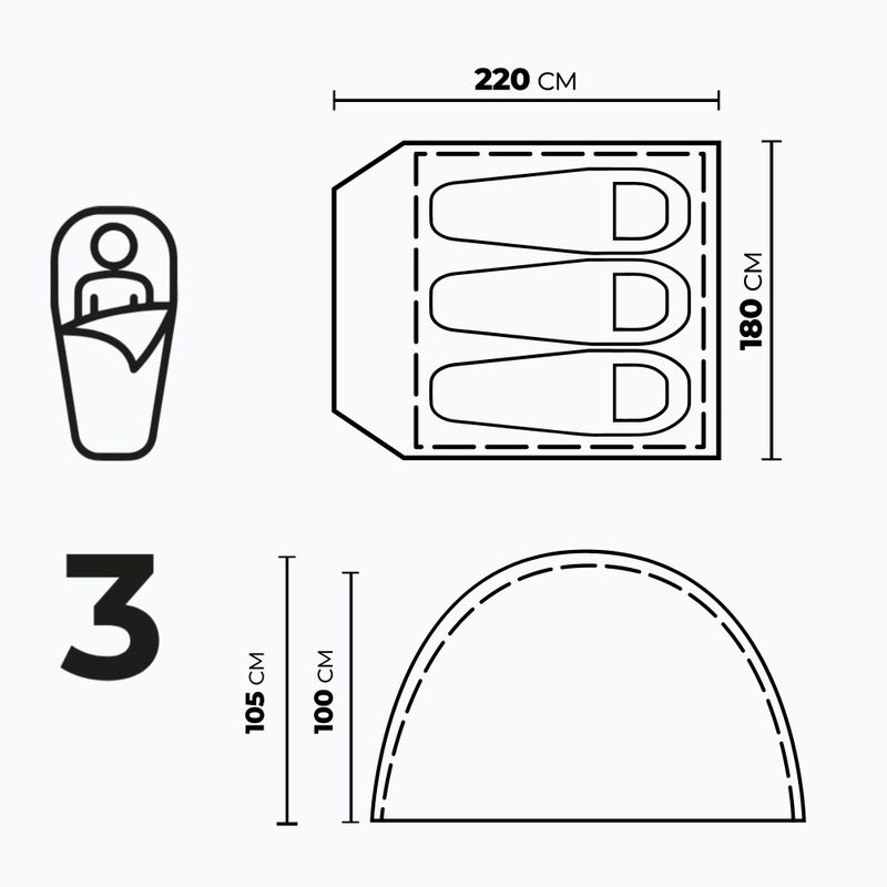 Cort de camping pentru 3-persoane KADVA Tartuga 3 verde 2