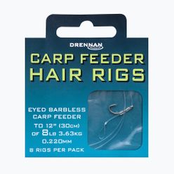 Drennan Carp Feeder Hair Rigs Metode lider cu ochiuri de cârlig fără barbe 8 + linie 8 clar HNHCFD016
