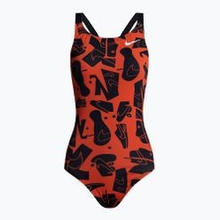 Costum de baie dintr-o singură piesă pentru femei Nike Multiple Print Fastback portocaliu NESSC050