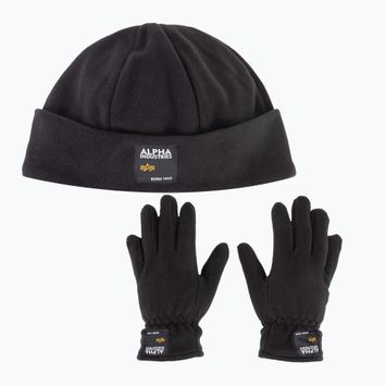 Alpha Industries Label Fleece set șapcă + mănuși negru