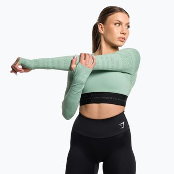 Gymshark Vision Crop Top pentru femei cu mânecă lungă de antrenament verde/negru