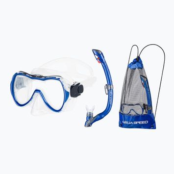 Set de snorkeling AQUA-SPEED Enzo + Evo mască + tub + sac albastru