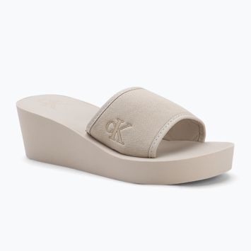 Papuci pentru femei Calvin Klein YW0YW01725 Beach Wedge Slide Canvas eggshell