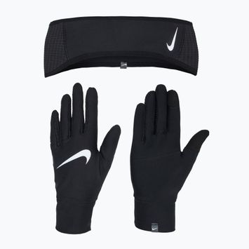 Set pentru femei bentiță + mănuși Nike Essential Running black/black/silver