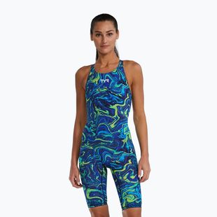 Costum de baie întreg pentru femei TYR Thresher Open Back Hyperblitz blue/green