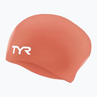 Cască de înot TYR Long Hair Wrinkle Free Silicone coral/white