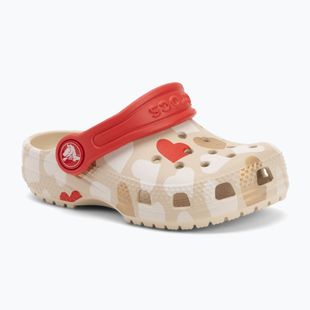 Papuci pentru copii Crocs Classic Heart Print Clog sandstone
