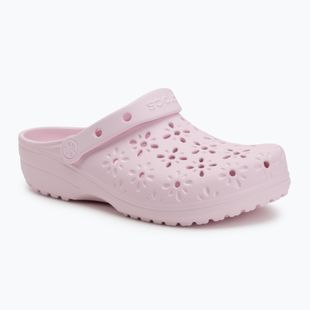 Papuci Crocs Classic Floral Cutout Clog pink milk
