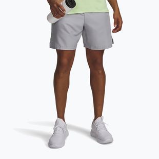 Pantaloni scurți de antrenament pentru bărbați Under Armour Woven Wordmark mod gray/lumos lime