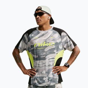 Tricou de alergare pentru bărbați Nike Dri-FIT Printed SS smoke grey/black/light lemon twist