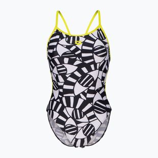 Costum de înot dintr-o piesă pentru femei arena Open Your Eyes Lace Back black multi/soft green