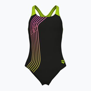 Costum de baie întreg pentru copii arena Sound Track Swim Pro Back black/artic lime