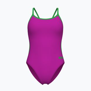 Costum de baie întreg pentru femei Arena Lace Back Solid very fuchsia/team green