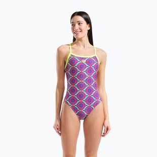 Costum de baie întreg pentru femei arena Floral Challange Back violet multi/artic lime