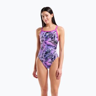 Costum de baie întreg pentru femei arena Earth View Xcriss Cross pink multi/very fuchsia
