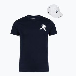 Tricou pentru bărbați + șapcă Lacoste TH1044 navy blue/white