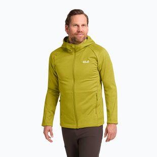Bluză de trekking pentru bărbați Jack Wolfskin Peak District Hooded Full Zip chartreuse