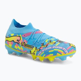 Încățăminte de fotbal PUMA Future 9 Match Advanced Level FG/AG puma white/blue glimmer/pink glimmer/yellow alert