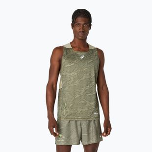 Tricou de alergare pentru bărbați ASICS Fujitrail Singlet mantle green/khaki