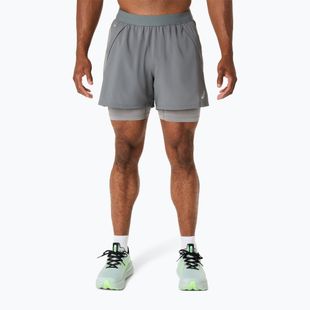 Pantaloni scurți de alergare pentru bărbați ASICS Road 2N1 5IN clay grey/steel grey/illuminate green