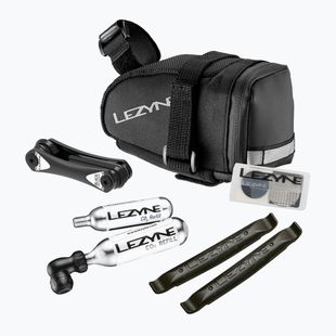 Geantă de bicicletă sub șa + set de reparații Lezyne M-Caddy - Co2 Kit 0,5 l black/black