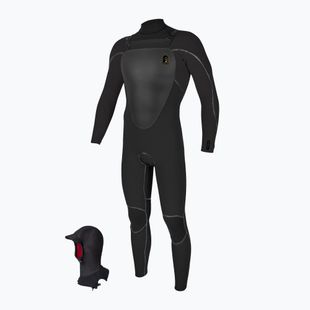 Costum de înot pentru bărbați O'Neill Mutant Legend 5/4 mm Chest Zip with Hood Full black/tempered steel