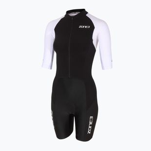 Combinezon de triatlon pentru femei ZONE3 Lava Long Distance Full Zip SS Aero Suit black/white/green