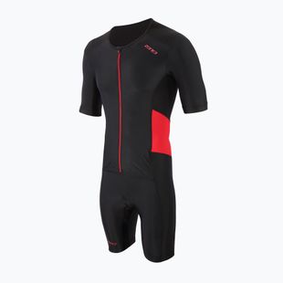 Combinezon de triathlon pentru bărbați ZONE3 Activate Short Sleeve Full Zip Trisuit black/red