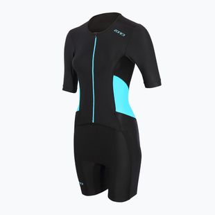 Combinezon de triatlon pentru femei ZONE3 Activate SS Full Zip Trisuit black/turquoise