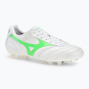 Încălțăminte de fotbal pentru bărbați Mizuno Morelia II Japan Md white/neon green/galaxy silver
