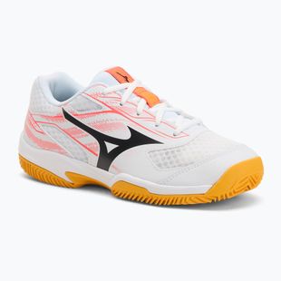 Încălțăminte de tenis pentru copii Mizuno Break Shot 5 Jr CC white/calypso coral/citrus