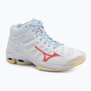 Încălțăminte de volei pentru femei Mizuno Wave Voltage 2 Mid white/calypso coral/pale banan