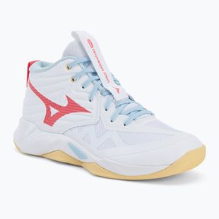Încălțăminte de volei pentru femei Mizuno Wave Momentum Pro Mid white/calypso coral/pale banan