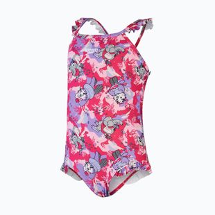 Costum de baie dintr-un element pentru copii Speedo Learn To Swim Printed Frill Thinstrap cherry pink/sweet taro/hellium