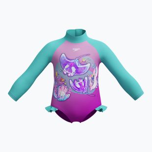 Costum de înot dintr-o piesă pentru copii Speedo Digital Long Sleeve Frill diva